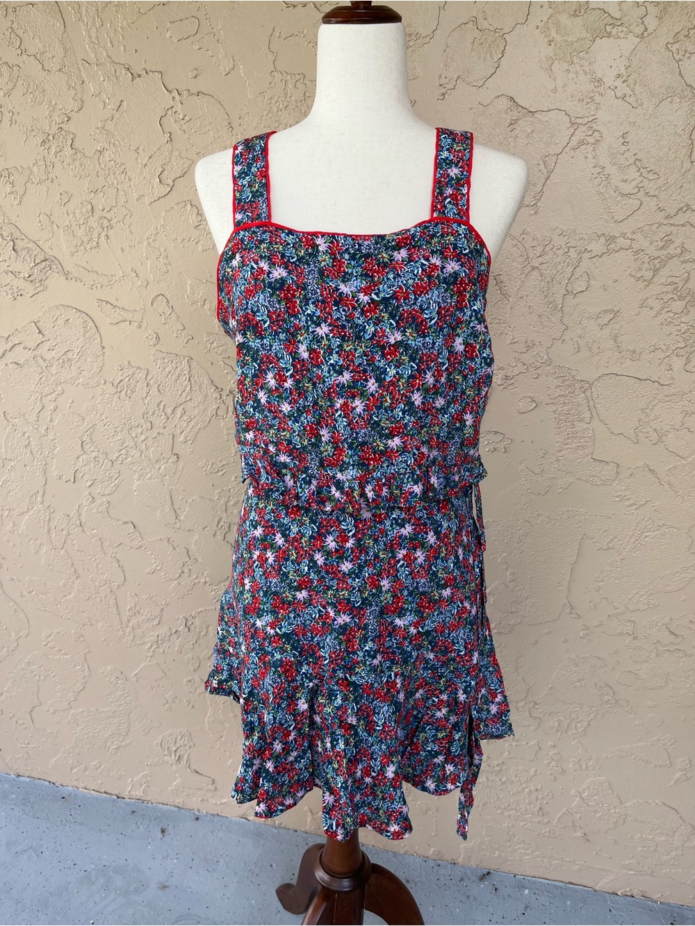 Floral Smocked Sundress in Red and Blue